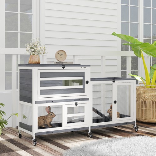 Wooden rabbit hutch with run - hutch,